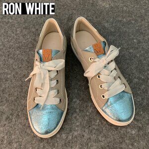 Ron White Women's Leather Blue and Gray Lace Up Sneakers